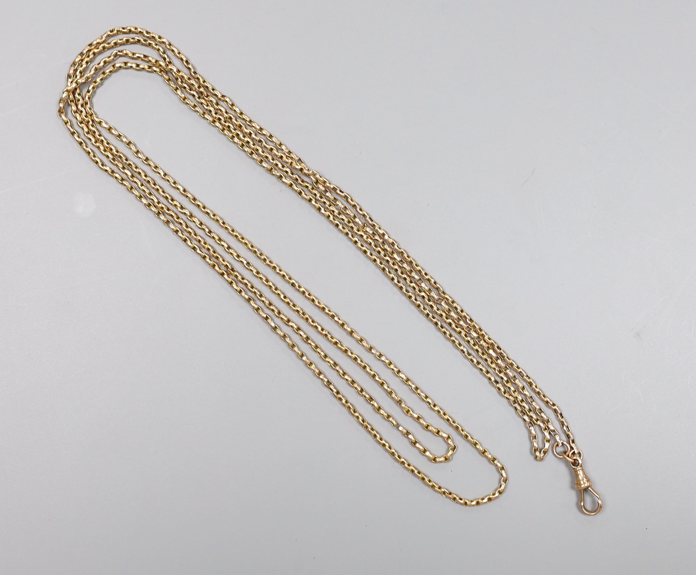 An Edwardian 9ct guard chain, 160cm, 23.3 grams.